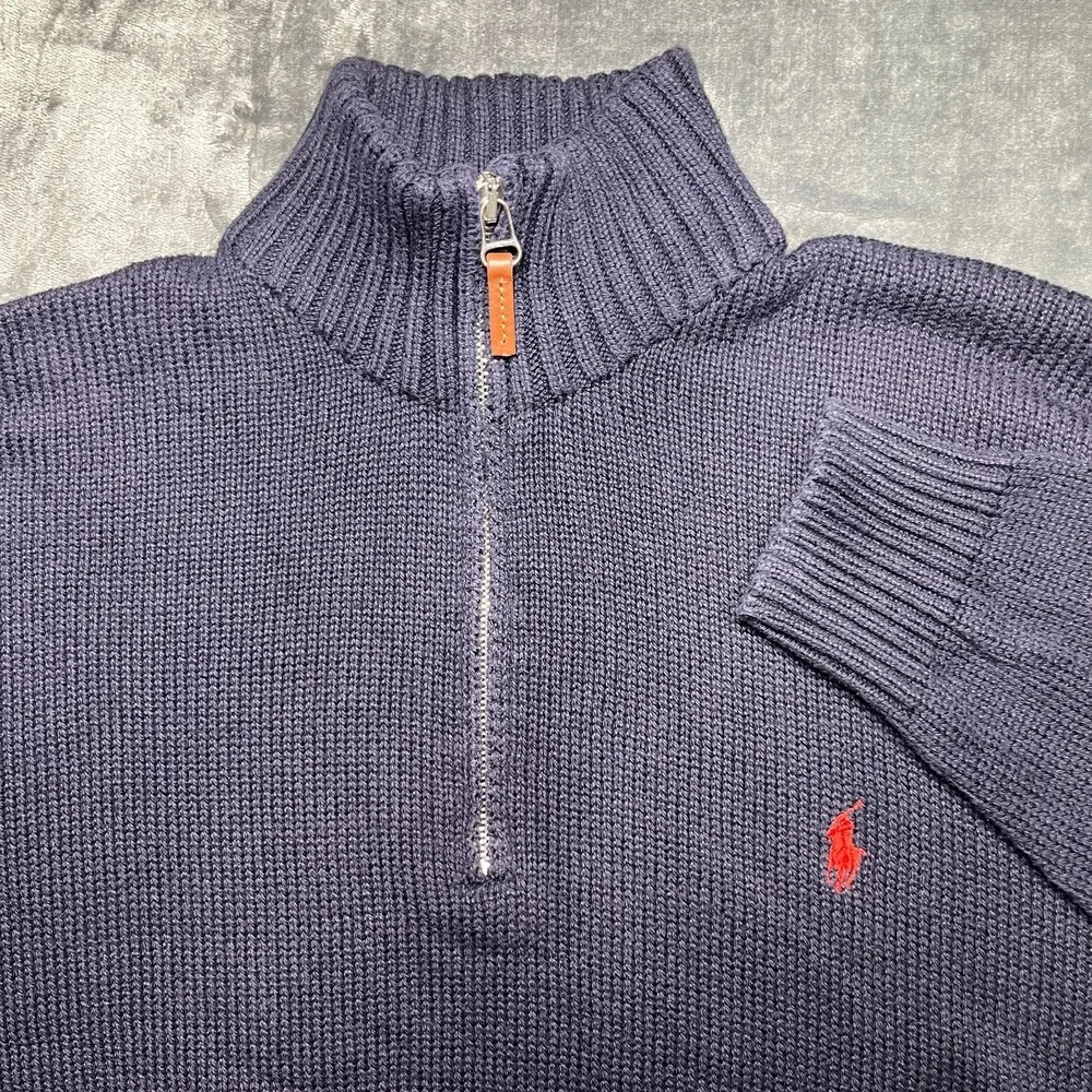 Vintage Polo Ralph Lauren 1/4 Zip Knit Sweater Men's XXL Navy 100% Pima Cotton